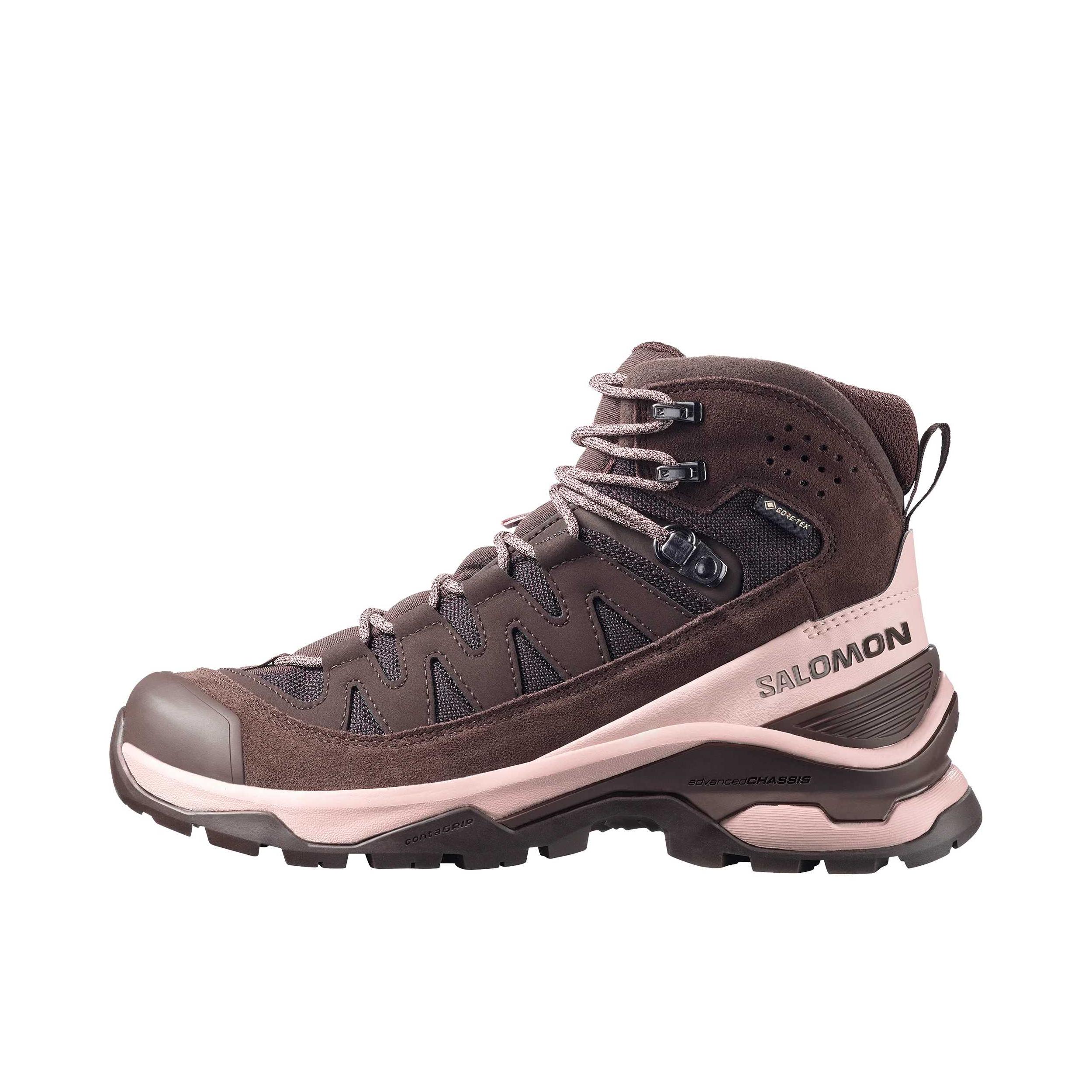推荐商品：Salomon/萨洛蒙 QUEST 5 GTX 跑鞋 户外运动防水透气减震头层牛皮包裹性支撑稳固徒步鞋 黑咖啡