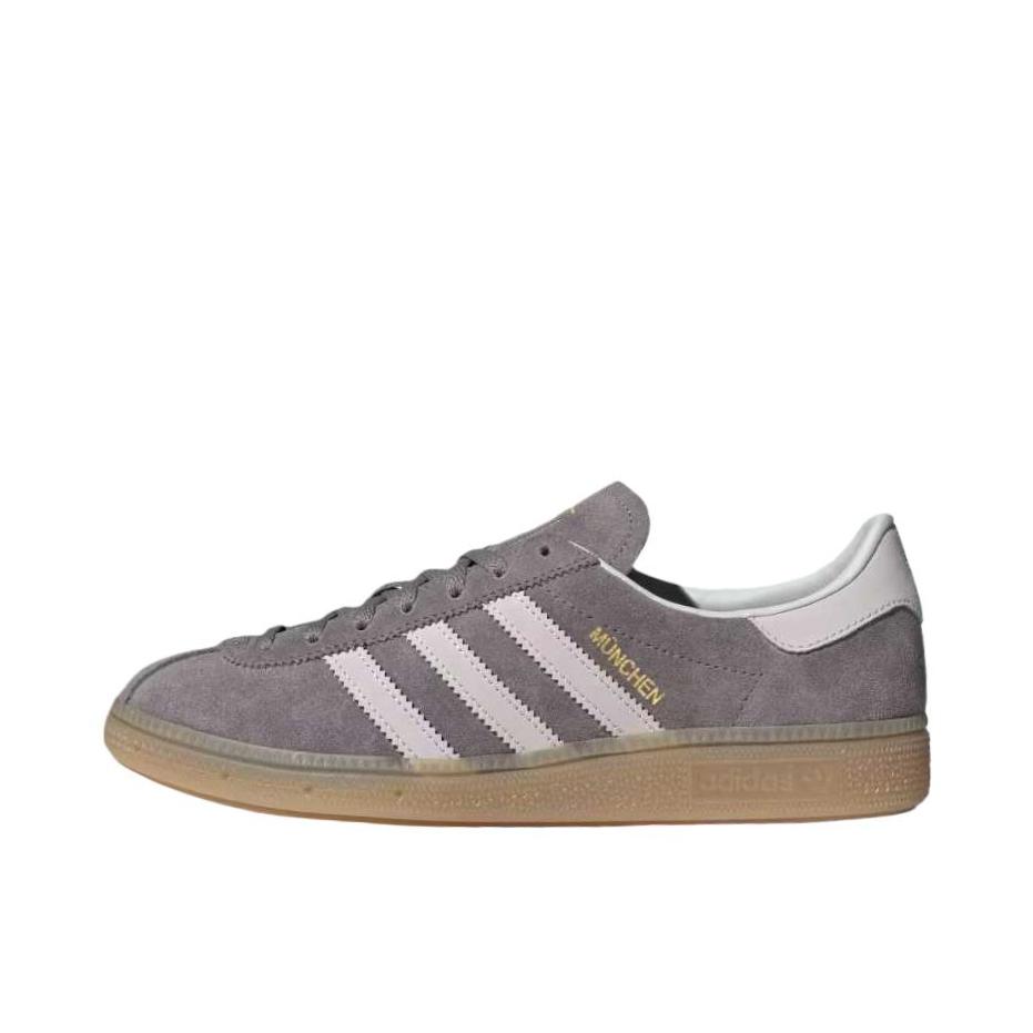 推荐商品：adidas Originals Munchen T头鞋 运动休闲鞋 板鞋 防滑耐磨轻便透气舒适 灰褐色氧化物/冰紫色/轨道灰