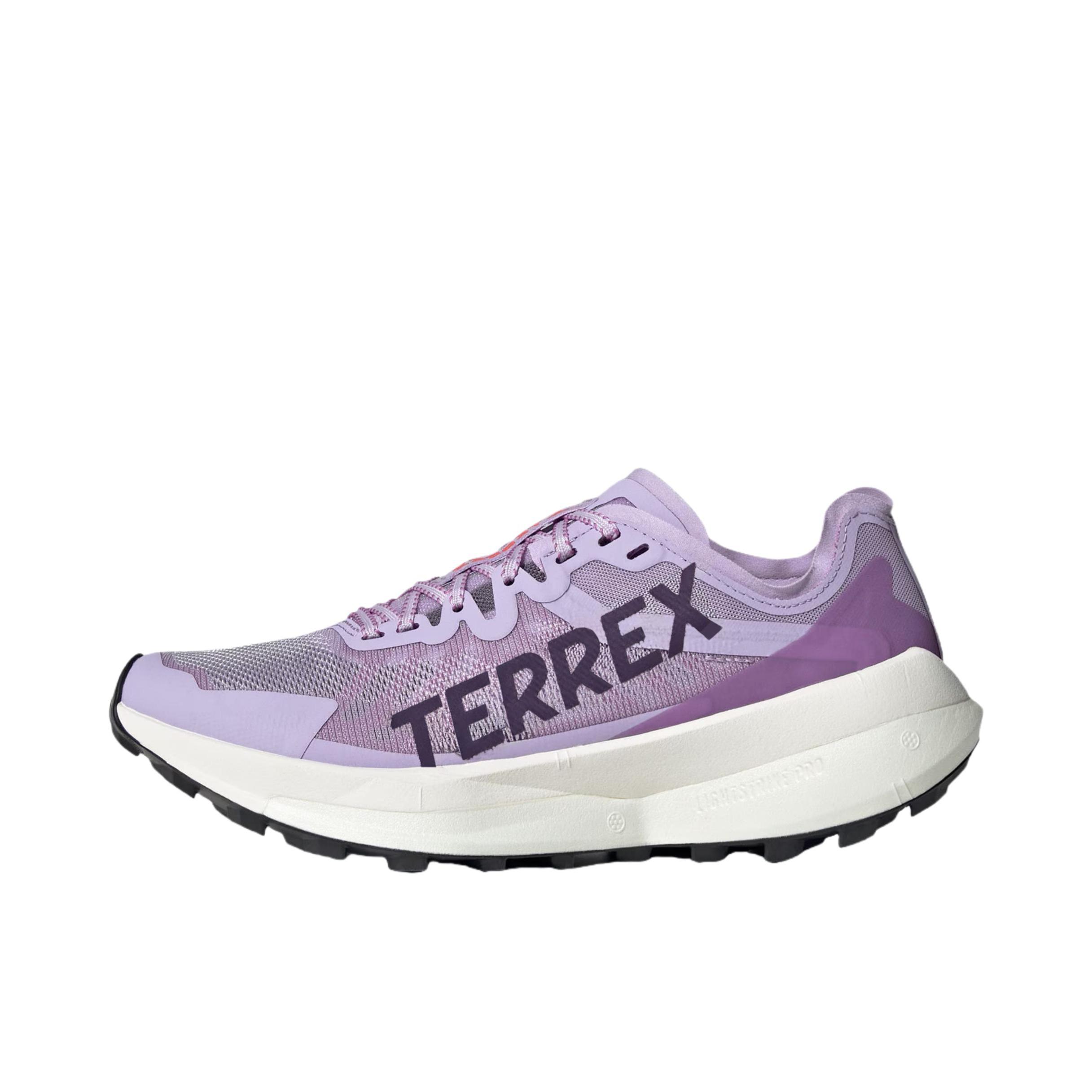 推荐商品：adidas Terrex Agravic Speed 跑鞋 运动减震耐磨防滑防水织物支撑回弹贴合越野训练 粉末洋李紫/极光洋李紫/亮红色