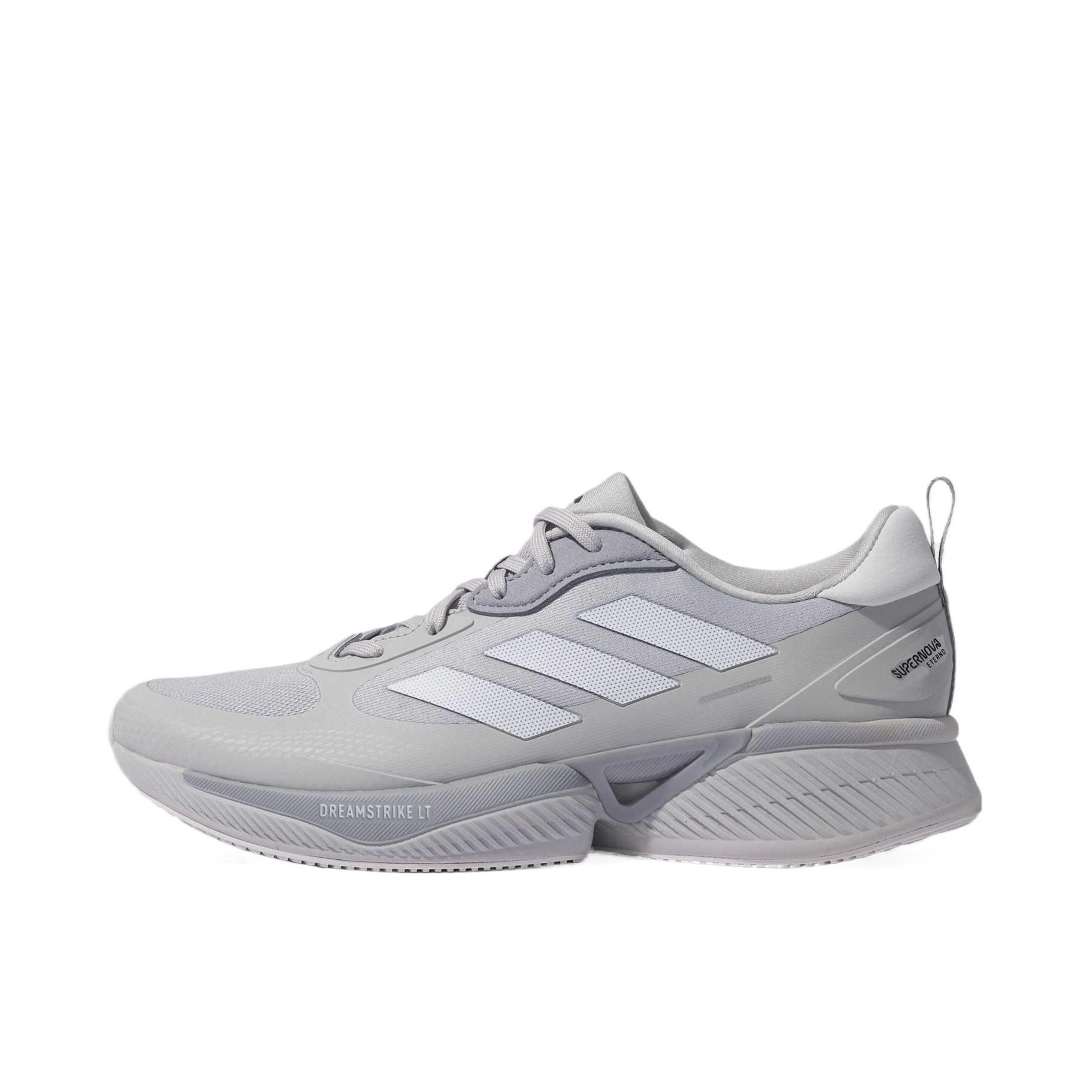 推荐商品：adidas Supernova Eterno 跑鞋 织物回弹减震防滑耐磨慢跑体测训练轻便 灰色/晶白/浅银色
