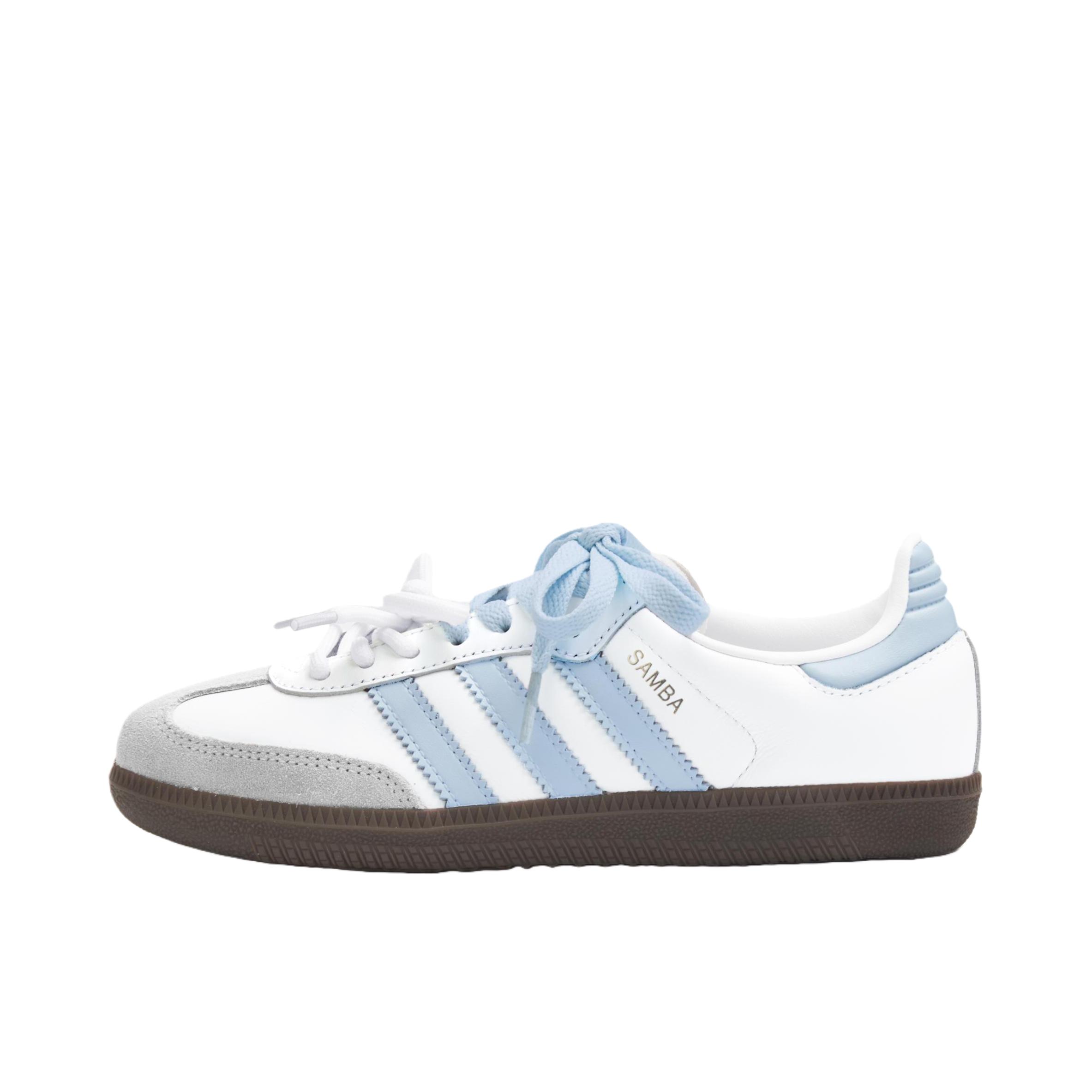 推荐商品：【定制球鞋】 adidas originals SAMBA OG 德训鞋 板鞋 防滑耐磨复古潮流防水织物双鞋带 白色/月蓝色