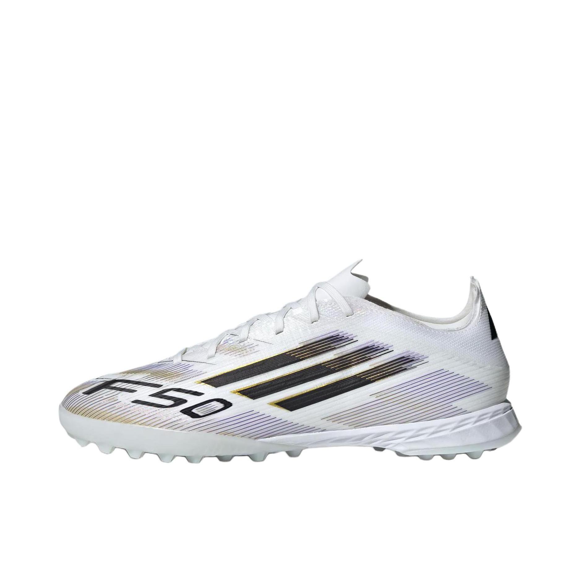 推荐商品：adidas F50 Pro TF 足球鞋 次顶级胶质碎钉人造草地室外硬地缓震 白色/黑色/金色