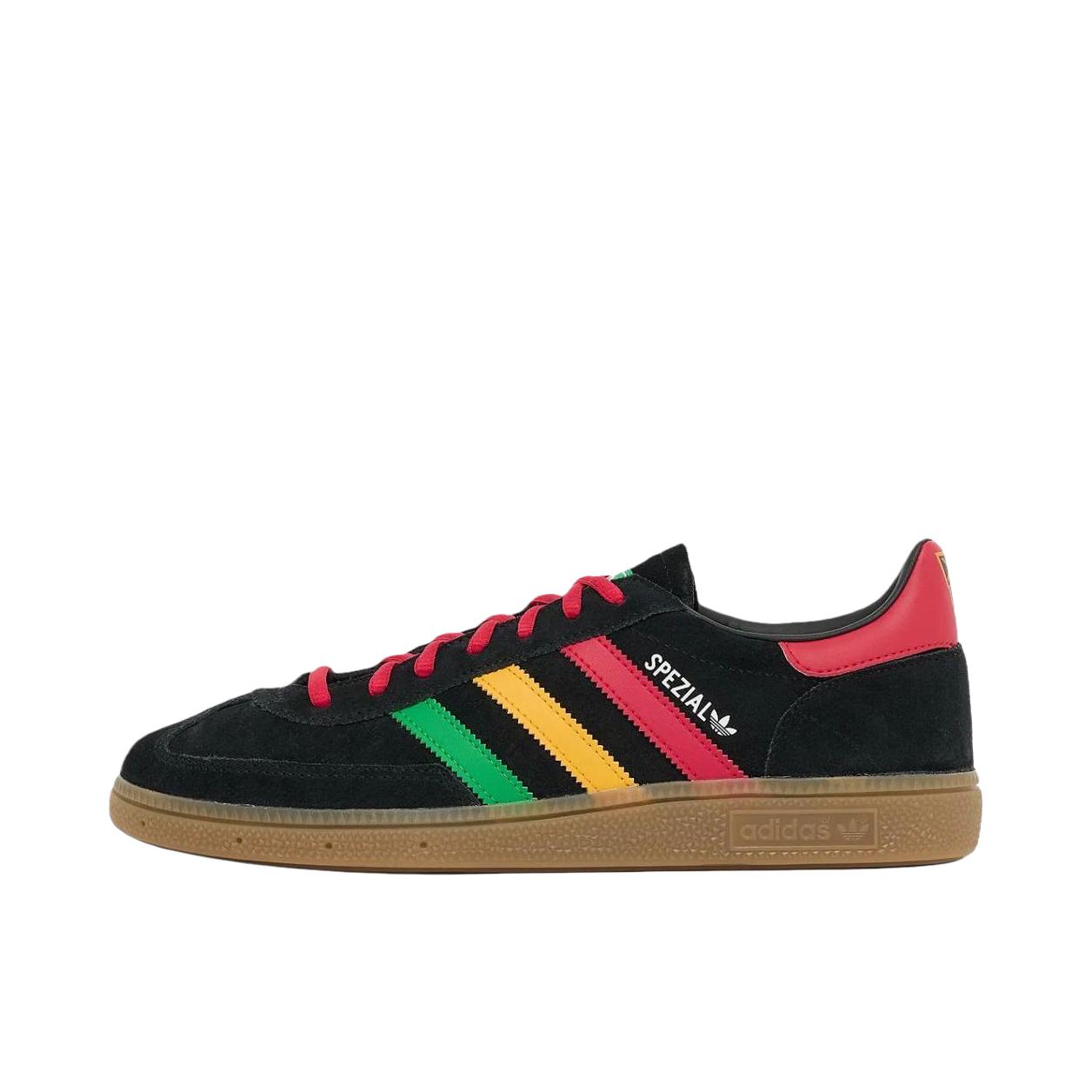 推荐商品：adidas Originals Handball Spezial 薄底鞋 T头鞋 德训鞋 板鞋 简约百搭复古轻便防滑耐磨贴合圆头耐穿 Bob Marley联名/深黑色/红色