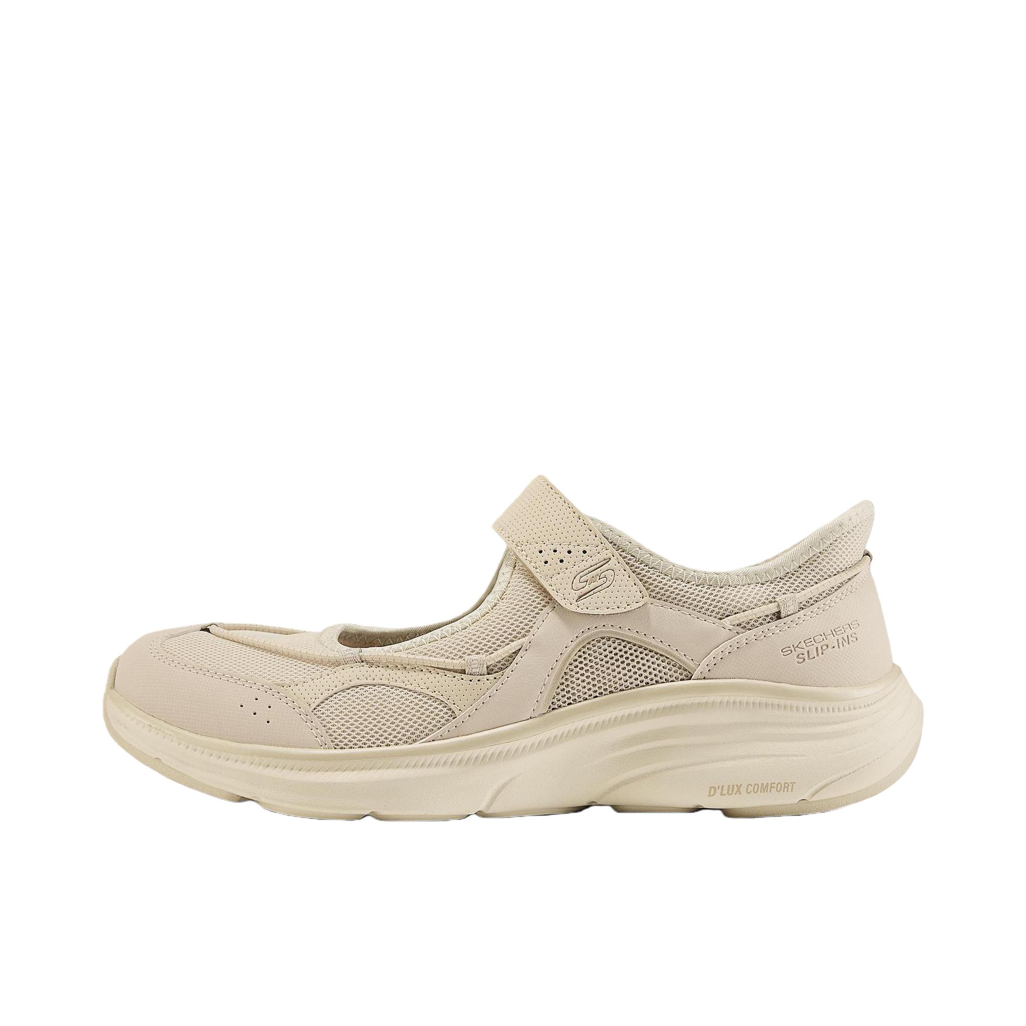 推荐商品：Skechers/斯凯奇 D'lux Comfort 运动休闲鞋 百搭户外厚底舒适玛丽珍网布魔术贴浅口闪穿软底增高一脚蹬轻便 女款/自然色