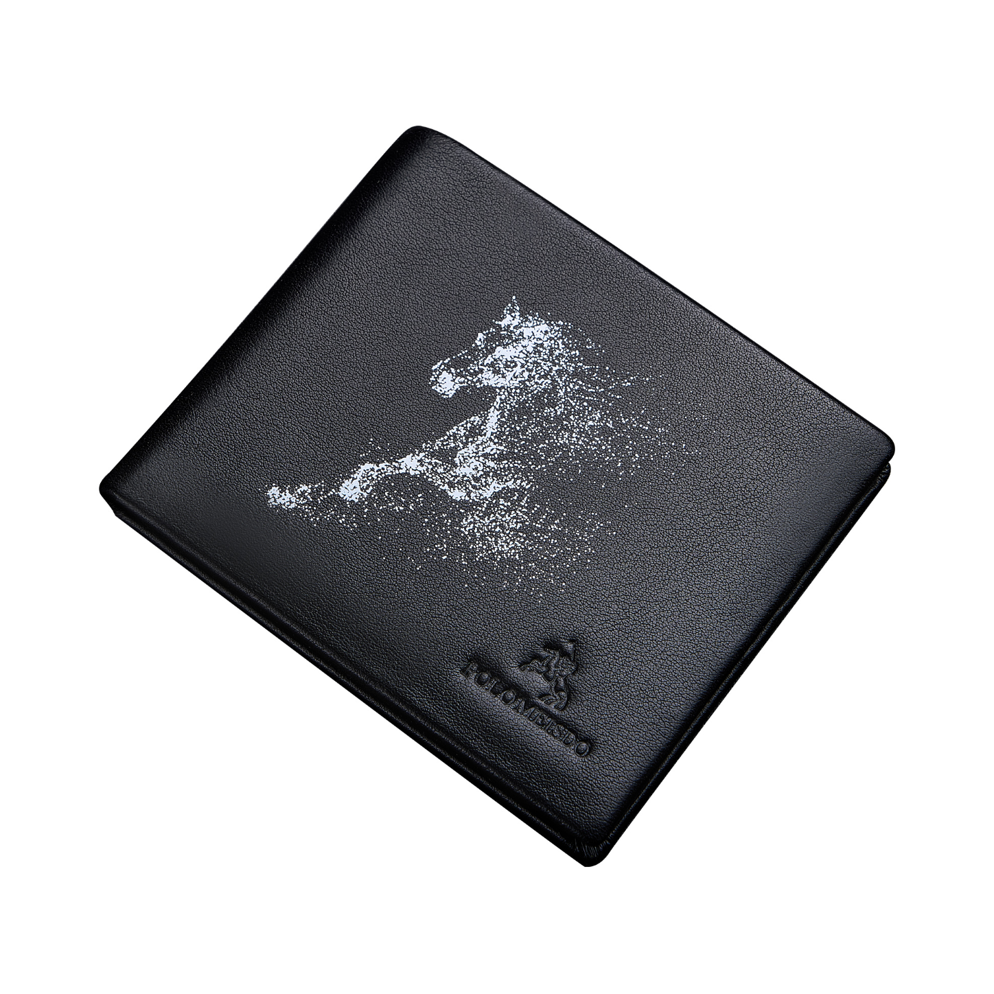 推荐商品：polomeisdo/保罗美思得 休闲商务百搭马年骏马印花图案多卡位两折多功能牛皮革钱包