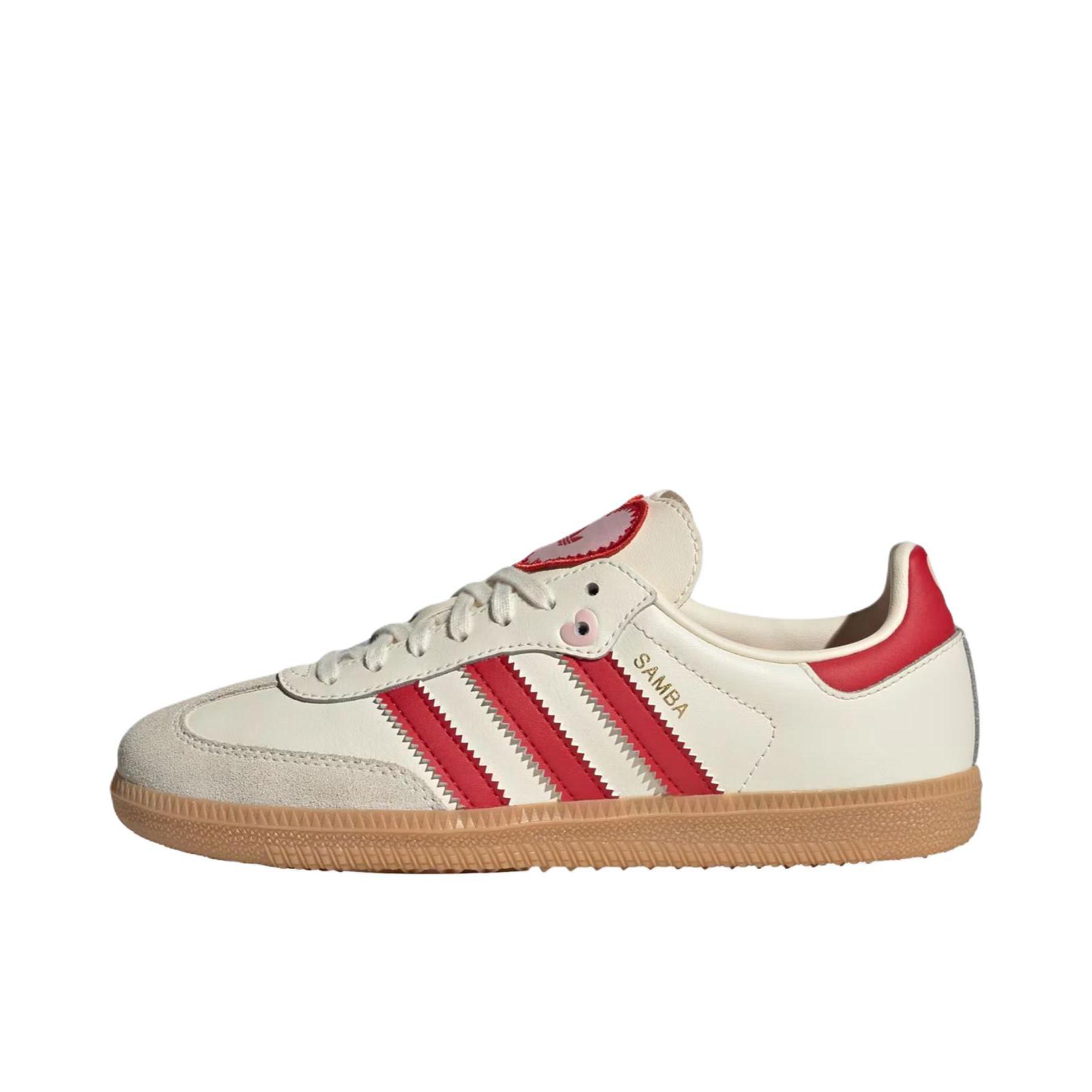 推荐商品：adidas Originals Samba OG T头鞋 板鞋 经典复古舒适百搭耐磨合成革圆头薄底贴合 情人节限定/大童/白色/红色