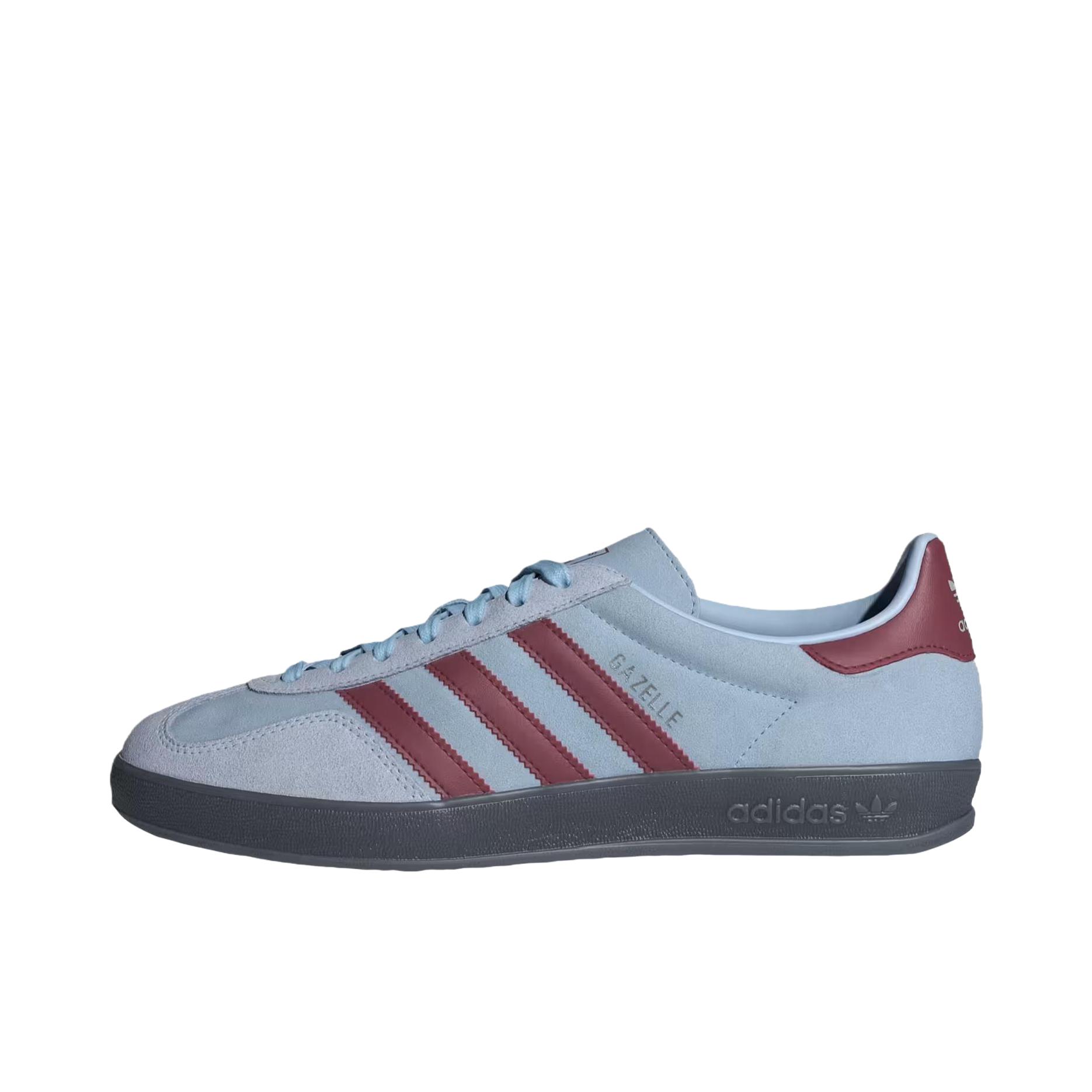 推荐商品：adidas Originals Gazelle Indoor T头鞋 德训鞋 板鞋 舒适缓震防滑耐磨绒面革复古 蓝色/酒红色