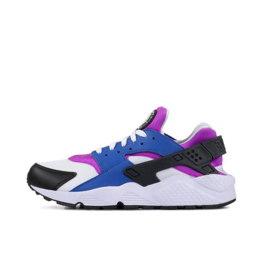 推荐商品：Nike Air Huarache 跑鞋 轻便透气舒适耐磨缓震复古防滑织物合成革运动低帮圆头 White BlueJay Black Violet 蓝紫黑