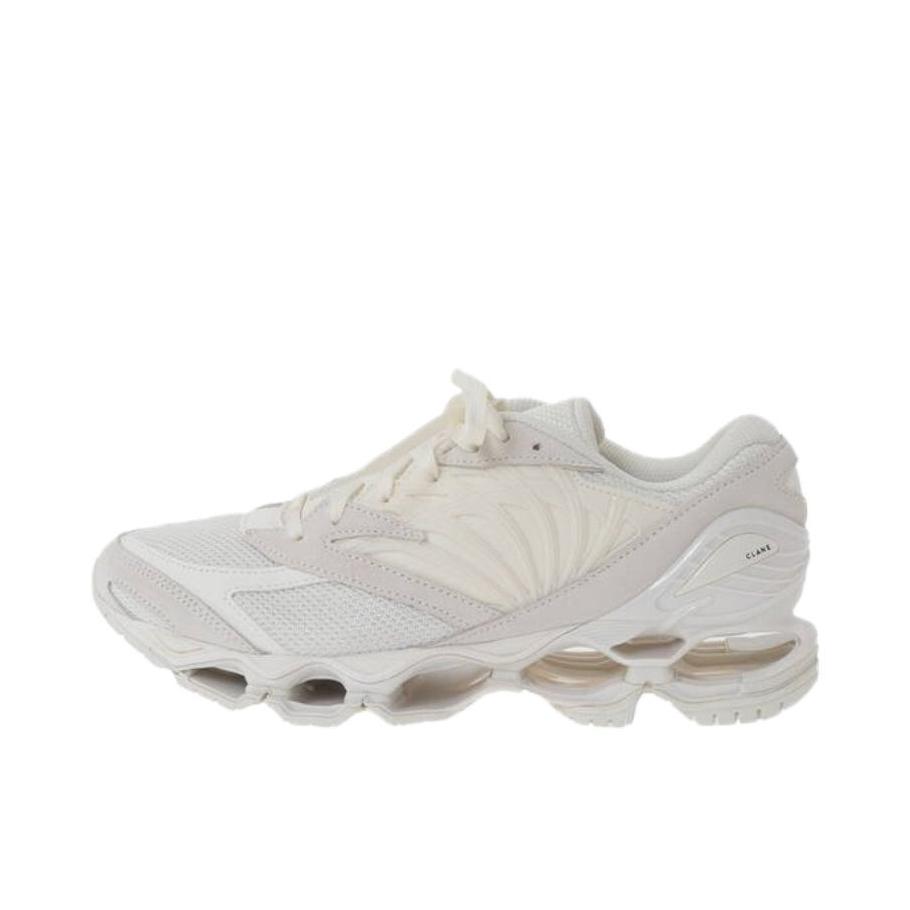 推荐商品：Mizuno/美津浓  Wave Prophecy LS  预言  缓震回弹 防滑耐磨 舒适轻便  网布  透气 拼接织物 合成革 支撑 百搭时尚 休闲运动  跑鞋 CLANE联名/2E宽/米色/白色