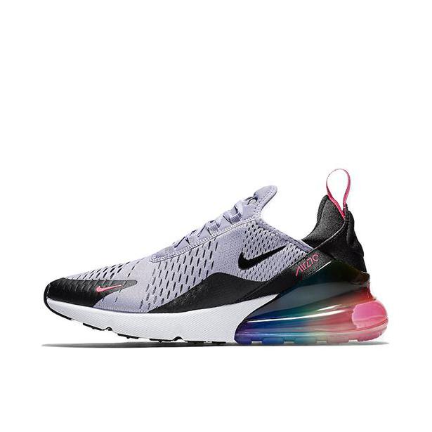 推荐商品：Nike Air Max 270 气垫缓震 轻便透气 耐磨 时尚复古 舒适百搭 防滑 支撑 防水 织物 跑鞋 Be True 灰彩虹