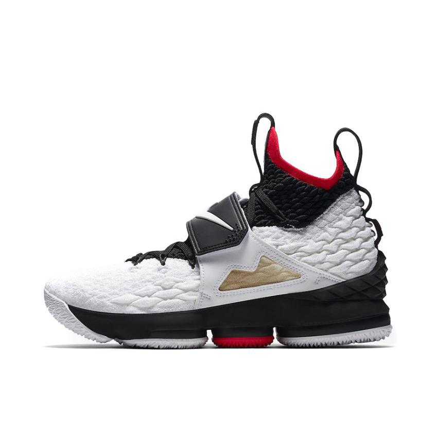 推荐商品：Nike Zoom LeBron 15 防滑耐磨 舒适透气 圆头 织物 实战 运动 篮球鞋 Diamond Turf 白黑红合体