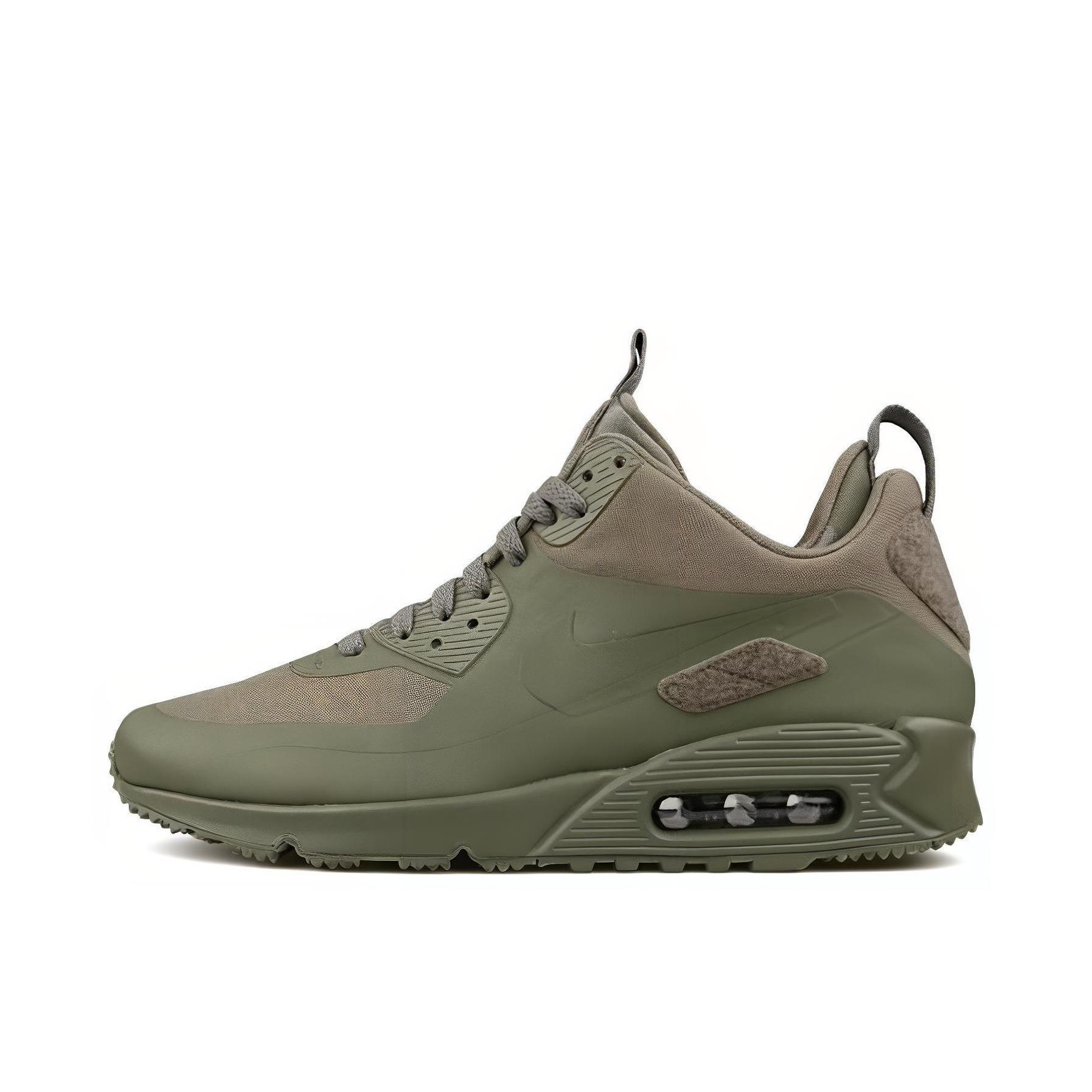 推荐商品：Nike Air Max 90 跑鞋 气垫合成革缓震透气复古增高圆头贴合拼接 Sneakerboot Patch Green 军绿一体式