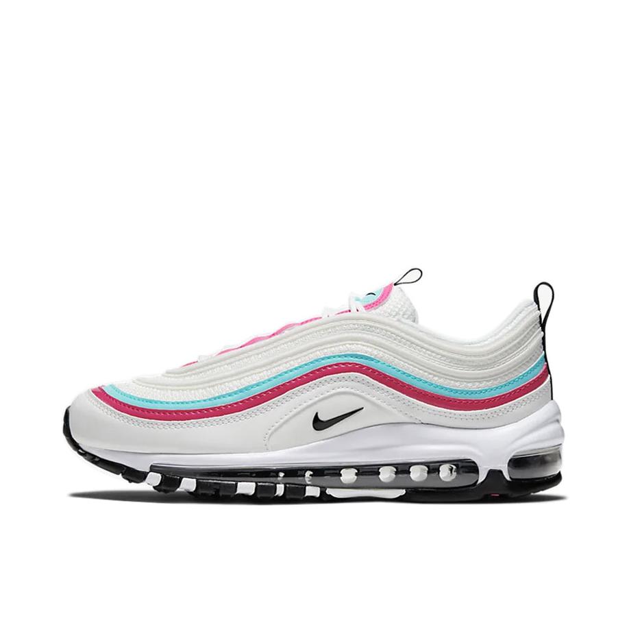 推荐商品：Nike Air Max 97 跑鞋 气垫减震全掌舒适透气防滑耐磨百搭复古织物合成革运动时尚圆头包裹性支撑 White/Blue/Red 白蓝红