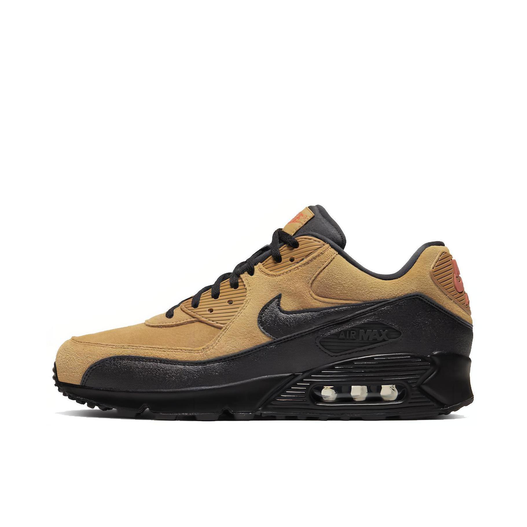 推荐商品：Nike Air Max 90 跑鞋 气垫合成革缓震透气复古增高圆头贴合拼接 Wheat Black 小麦/黑