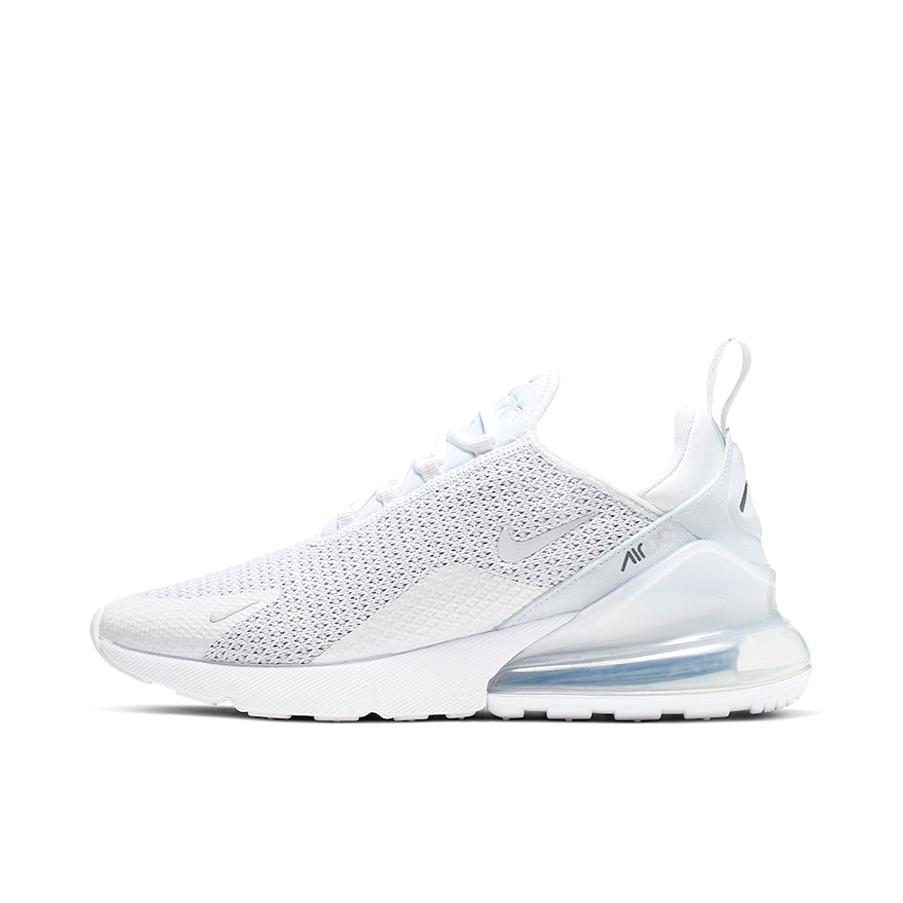 推荐商品：Nike Air Max 270 气垫缓震 轻便透气 耐磨 时尚复古 舒适百搭 防滑 支撑 防水 织物 跑鞋 Pure Platinum 纯白网眼