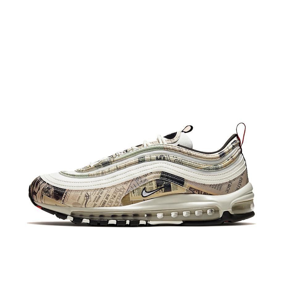 推荐商品：Nike Air Max 97 跑鞋 气垫减震全掌舒适透气防滑耐磨百搭复古织物合成革运动时尚圆头包裹性支撑 Newspaper 报纸