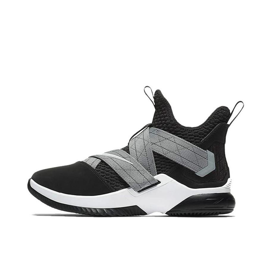 推荐商品：Nike LeBron Soldier 12 士兵12 防滑耐磨 舒适支撑 轻便缓震 圆头 织物 实战 合成革 篮球鞋 Black/Grey/White 黑灰白