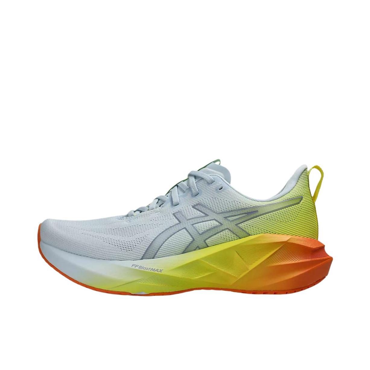 推荐商品：Asics/亚瑟士 Novablast 5 跑鞋 圆头舒适百搭防滑耐磨缓震橡胶贴合短跑轻量回弹支撑 蓝色/黄色/橙色