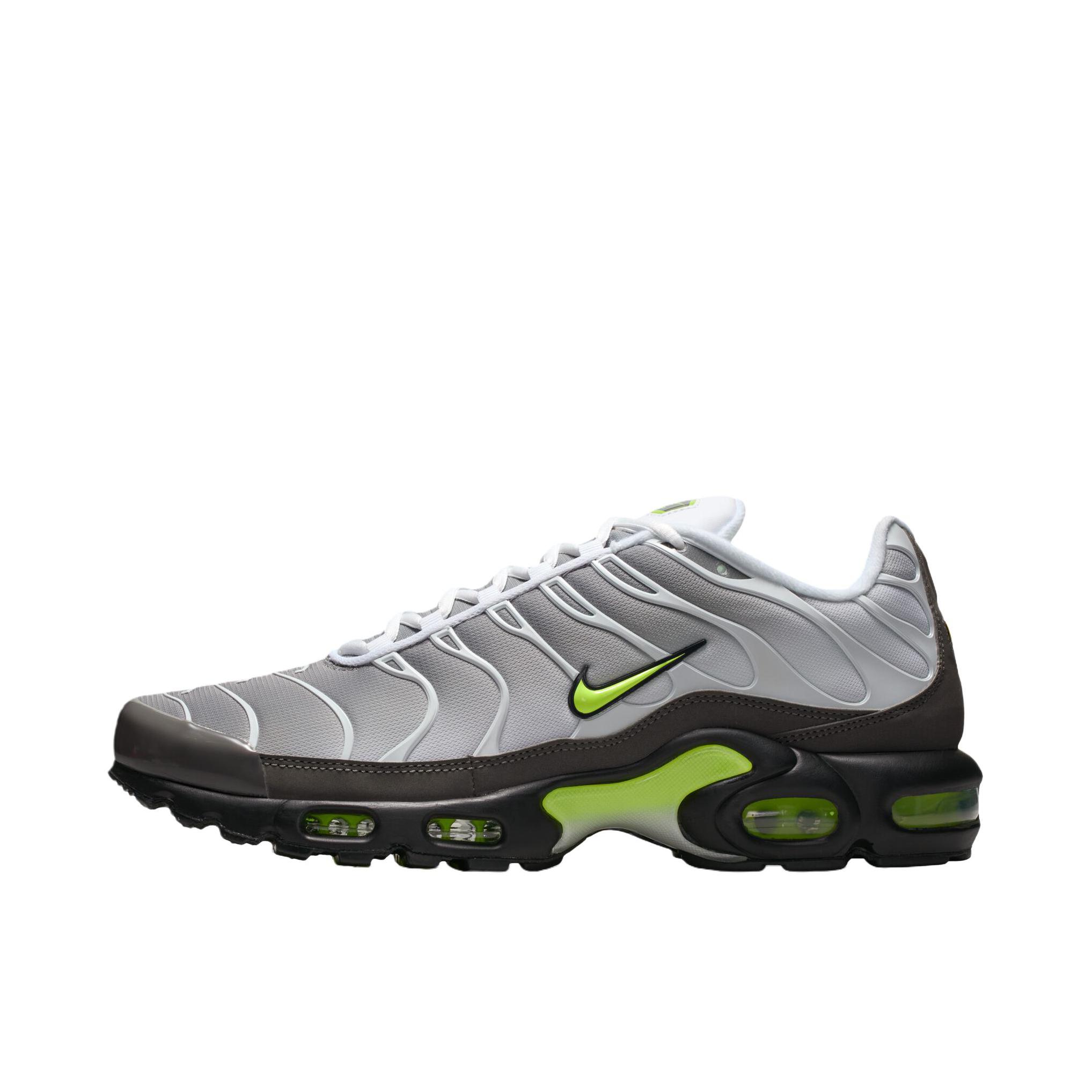 推荐商品：Nike Air Max Plus 跑鞋 休闲舒适轻便网布透气防滑耐磨气垫缓震包裹性贴合圆头 白色/霓虹黄/珍珠灰/黑色/煤黑色/金属银