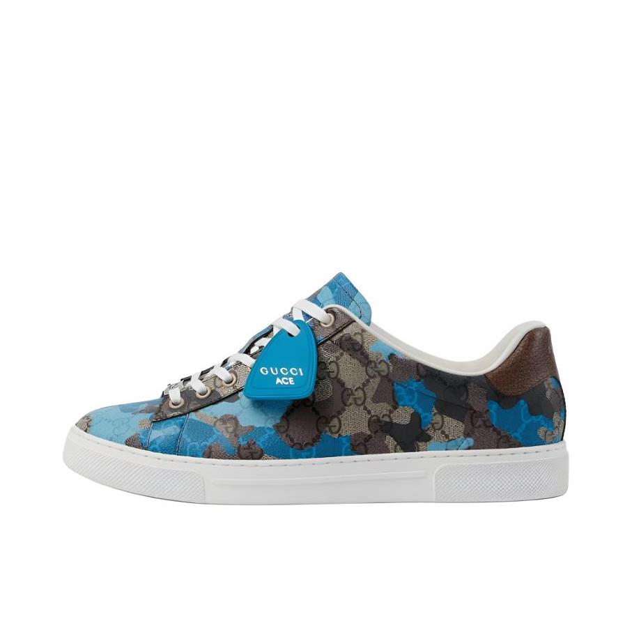 推荐商品：Gucci ACE 板鞋 圆头系带低帮平跟 蓝色/棕色