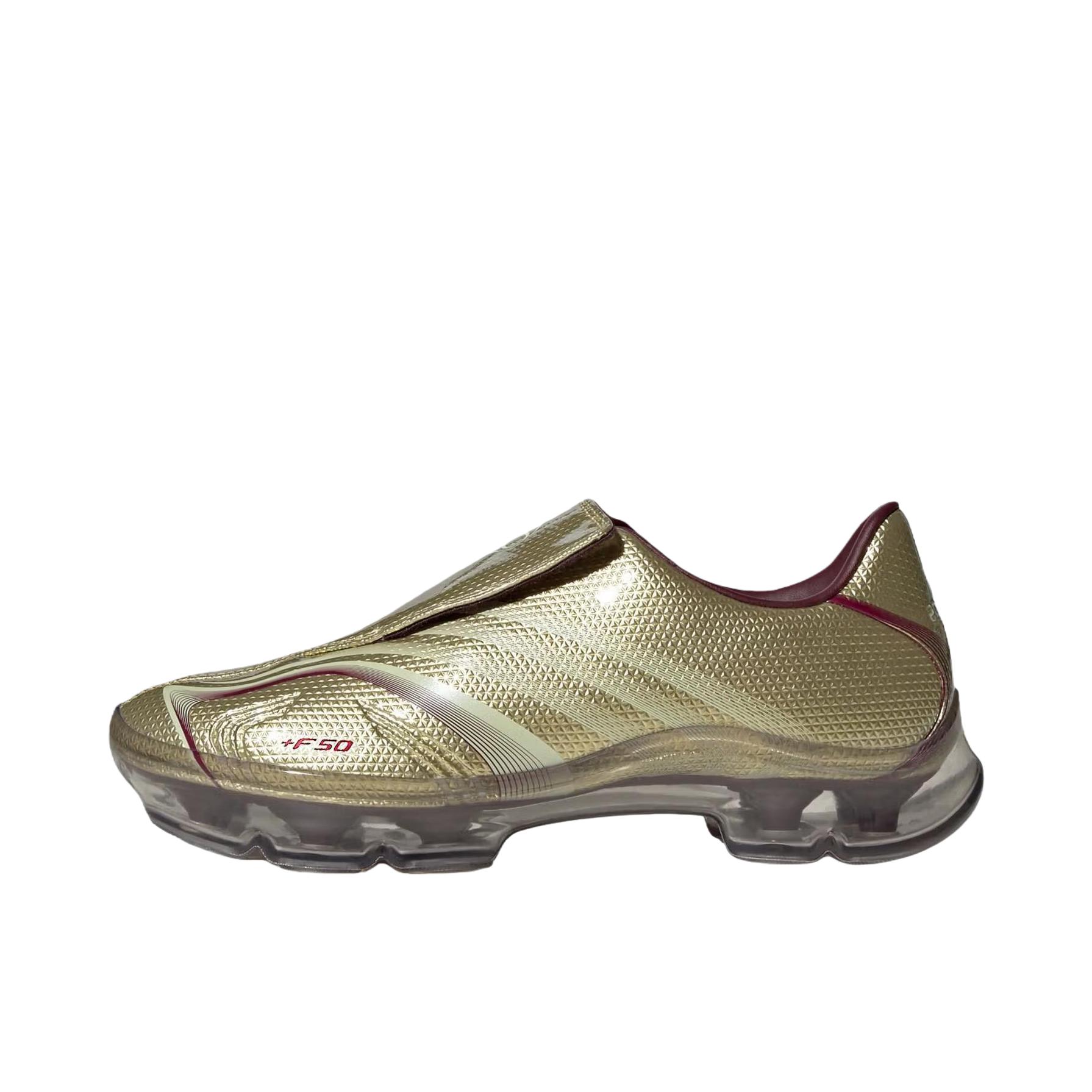 推荐商品：adidas F50 系列 Adiframe Shock Pink 足球鞋 防滑耐磨一脚蹬低帮 金色
