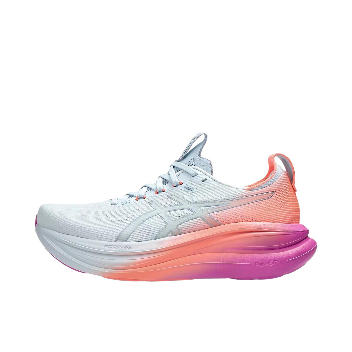 推荐商品：Asics/亚瑟士 GEL-NIMBUS 28 跑鞋 百搭时尚舒适圆头减震回弹夜跑轻便贴合支撑网面抓地慢跑缓冲缓震马拉松训练防滑冬季稳定竞速增高通勤鞋 淡天蓝