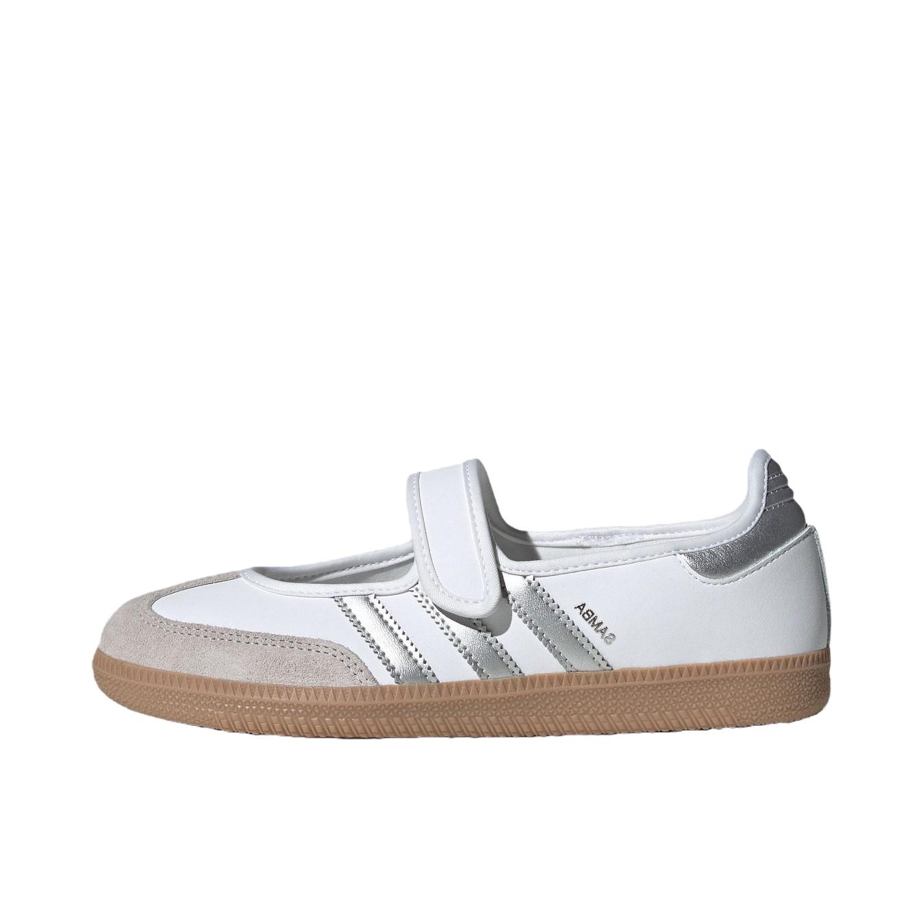 推荐商品：adidas Originals Samba Jane T头鞋 单鞋 玛丽珍低跟圆头平跟魔术贴 白色/金属银