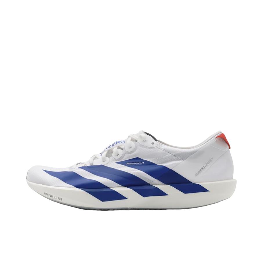 推荐商品：adidas Adizero adios 9 跑鞋 尼龙缓震稳定薄底贴合支撑 白色/蓝色
