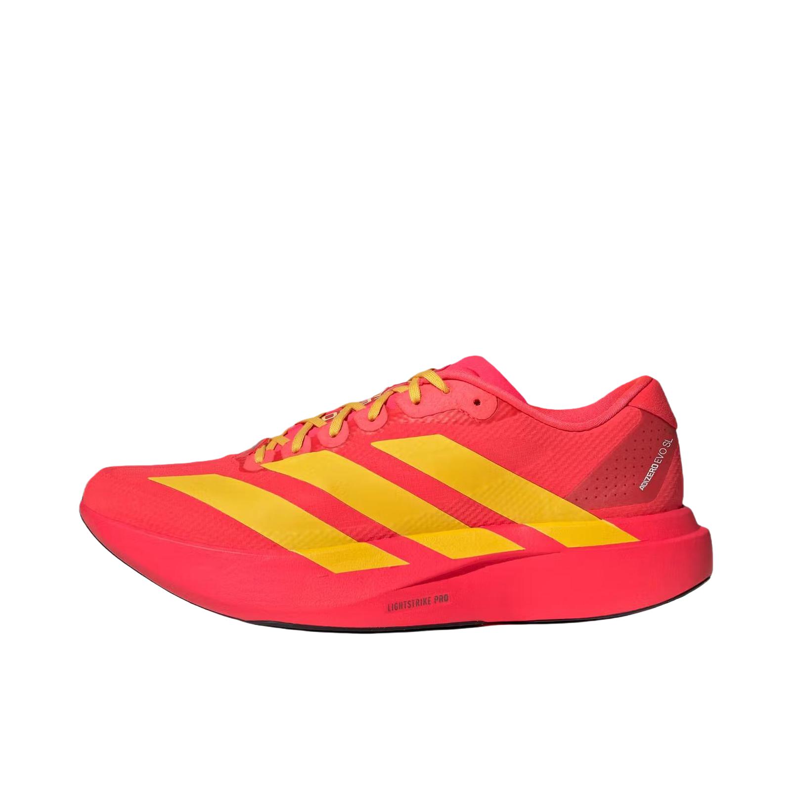 推荐商品：【梅西同款】 adidas Adizero Evo SL 跑鞋 缓震防滑圆头轻便运动马拉松竞速训练 亮红色