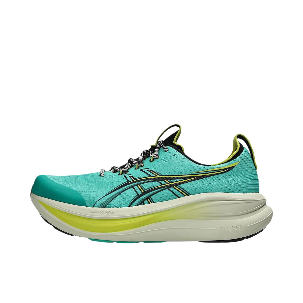 推荐商品：Asics/亚瑟士 GEL-NIMBUS 28 跑鞋 百搭时尚舒适圆头减震回弹夜跑轻便贴合支撑网面抓地慢跑缓冲缓震马拉松训练防滑冬季稳定竞速增高通勤鞋 极光绿/黑色