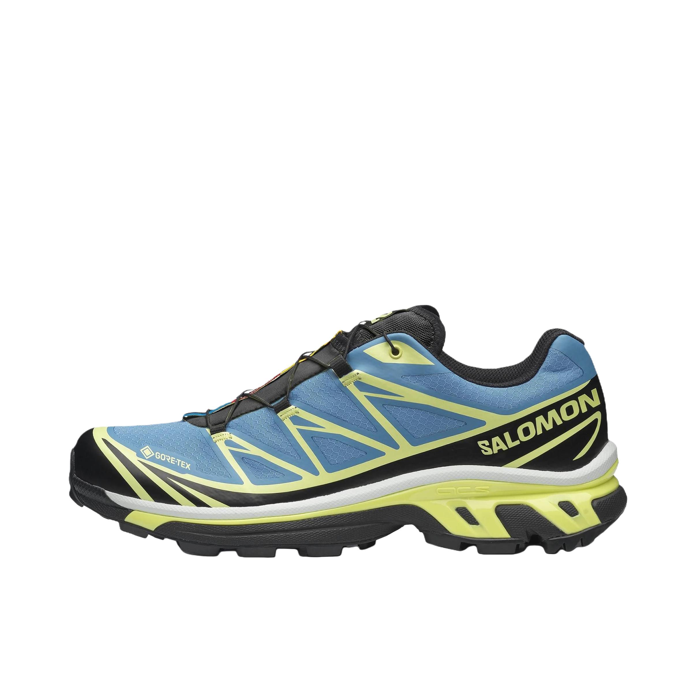 推荐商品：Salomon/萨洛蒙 XT-6 户外休闲鞋 越野跑鞋 织物复古机能透气网布支撑防水包裹性 蓝色/黄色/黑色