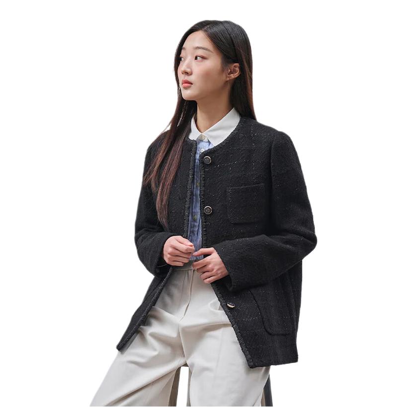 推荐商品：beanpole 都市智性风山羊绒粗花呢长袖西装 女装 BF4911C05 黑