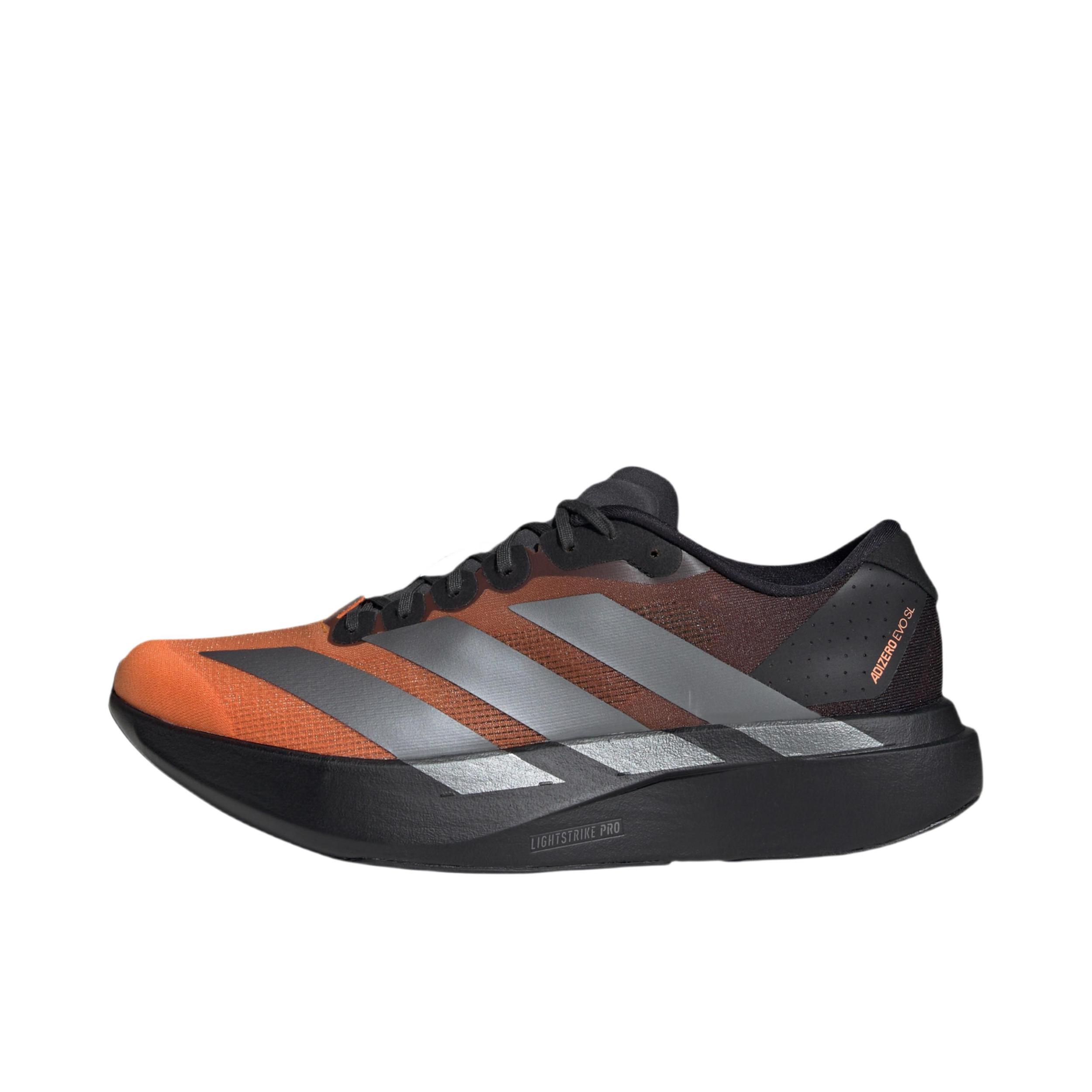推荐商品：【梅西同款】 adidas Adizero Evo SL 跑鞋 缓震防滑圆头轻便运动马拉松竞速训练 核心黑/铁灰色/纯橙色