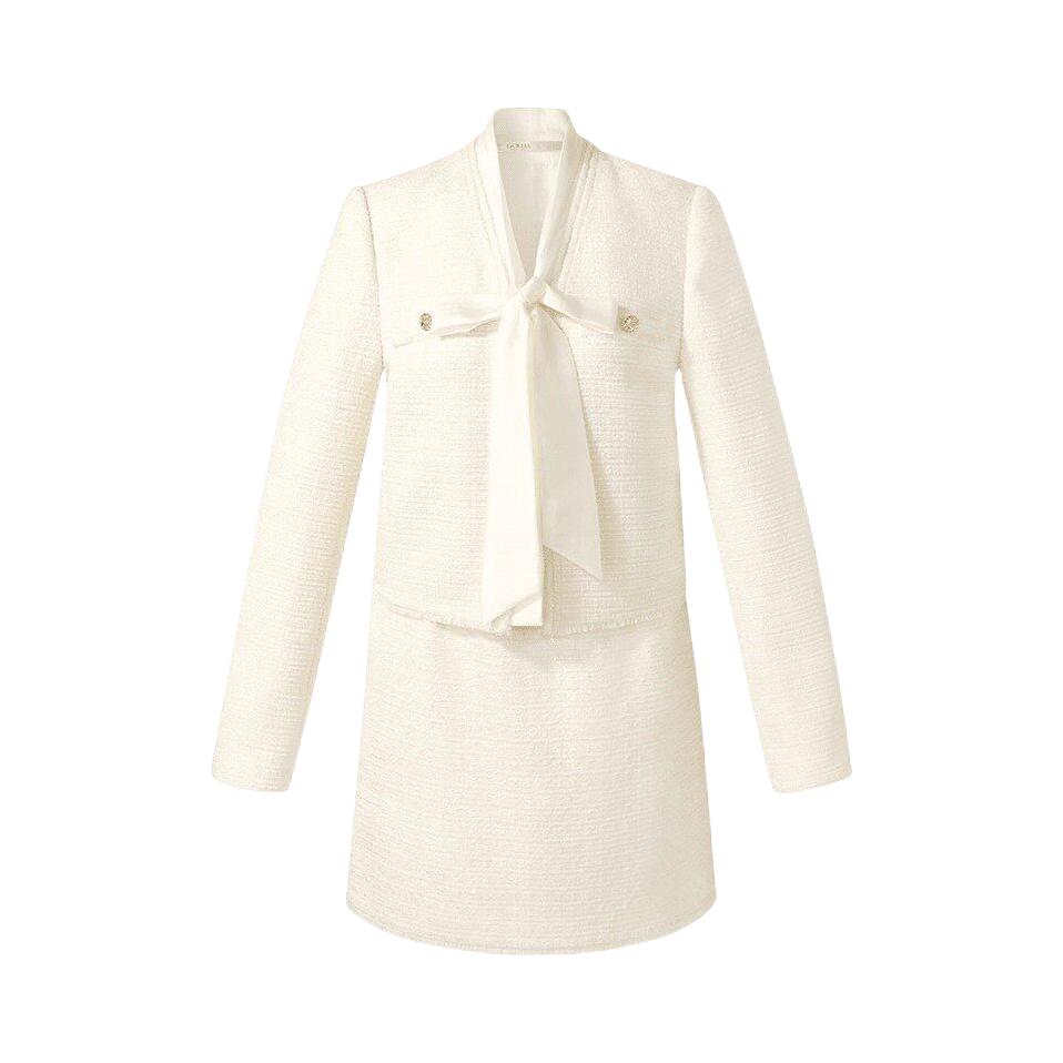 推荐商品：GLORIA/歌莉娅 纽扣V领中高腰纹理长袖休闲套装 女装 1E2RAB100 米