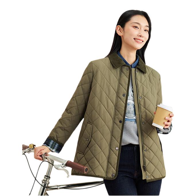 推荐商品：beanpole 老钱风桑蚕丝绗缝棉服 女装 BF5838Z36 卡其