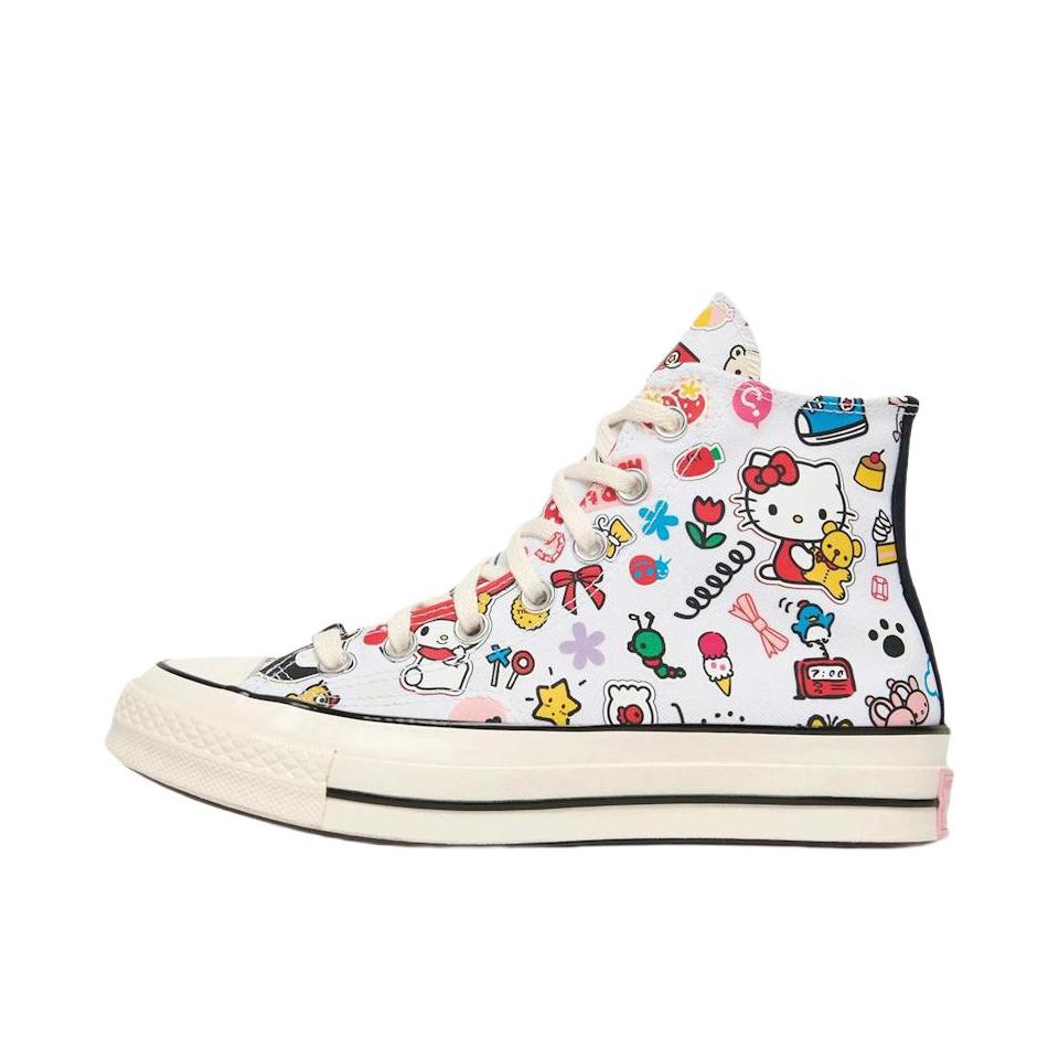 推荐商品：Converse/匡威 Chuck 70 Hi 帆布鞋 厚底圆头系带贴合 Hello Kitty Stickers联名/白色/红色