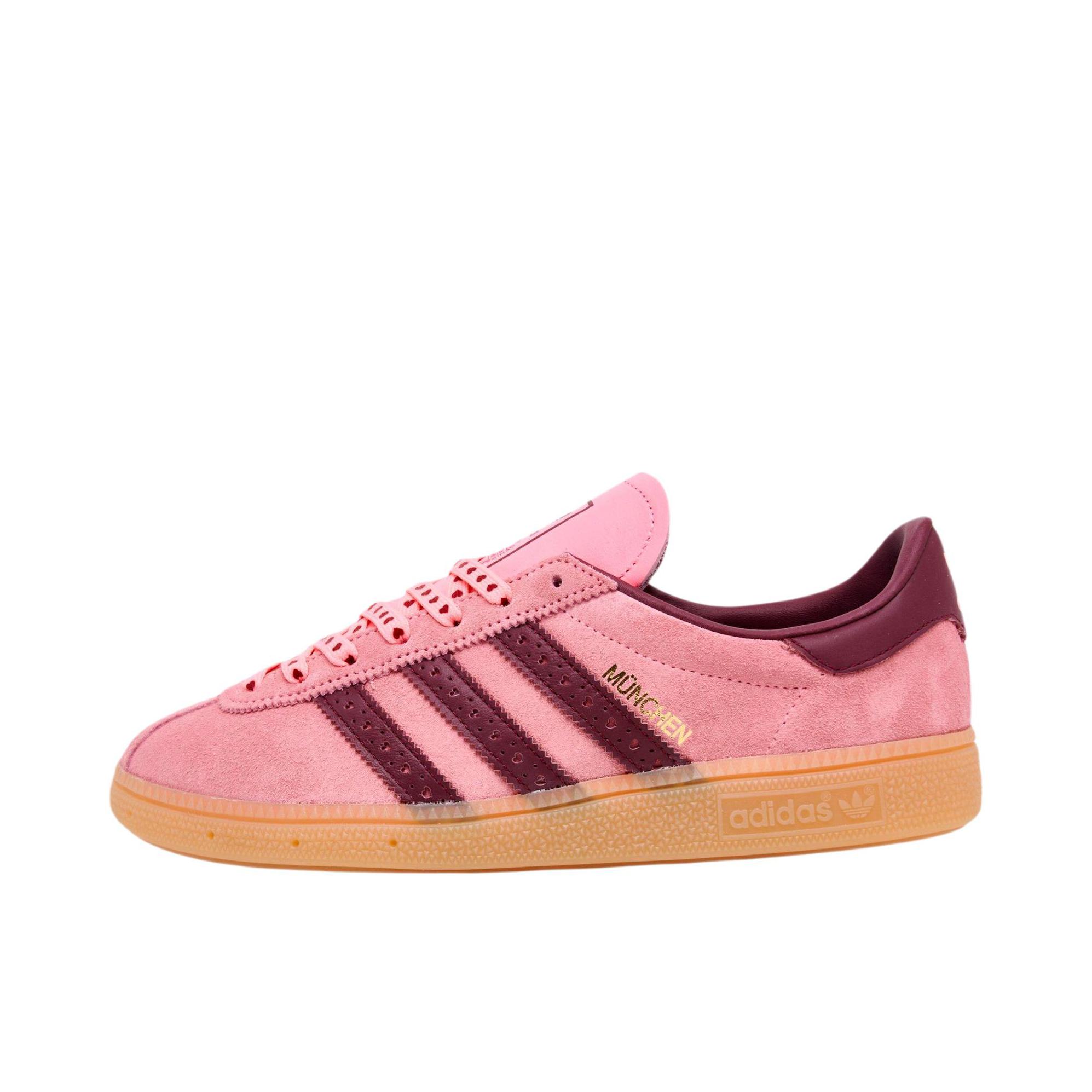 推荐商品：adidas Originals Munchen T头鞋 运动休闲鞋 板鞋 防滑耐磨轻便透气舒适 女款/粉红火花/暗影红/口香糖