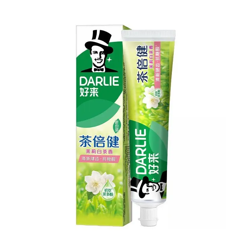 推荐商品：DARLIE/好来 原黑人含氟茶倍健清新口气亮白牙膏 健齿祛牙渍