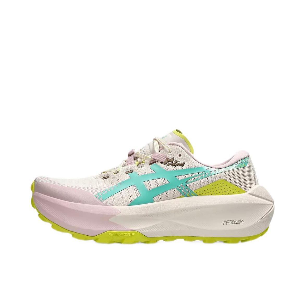 推荐商品：Asics/亚瑟士 TRABUCO MAX 5 越野跑鞋 圆头系带防水抓地缓震贴合 米色/青色/黄色