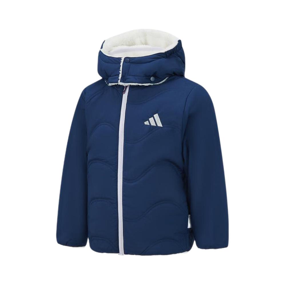 推荐商品：Adidas/阿迪达斯童装 厚款保暖拉链连帽棉服 女中小童 JM5836 蓝