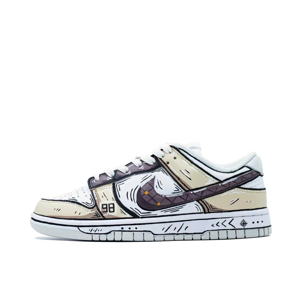 推荐商品：【定制球鞋】 Nike Dunk 板鞋 平跟系带防滑耐磨做旧高街简约百搭潮流复古美式 街头速写