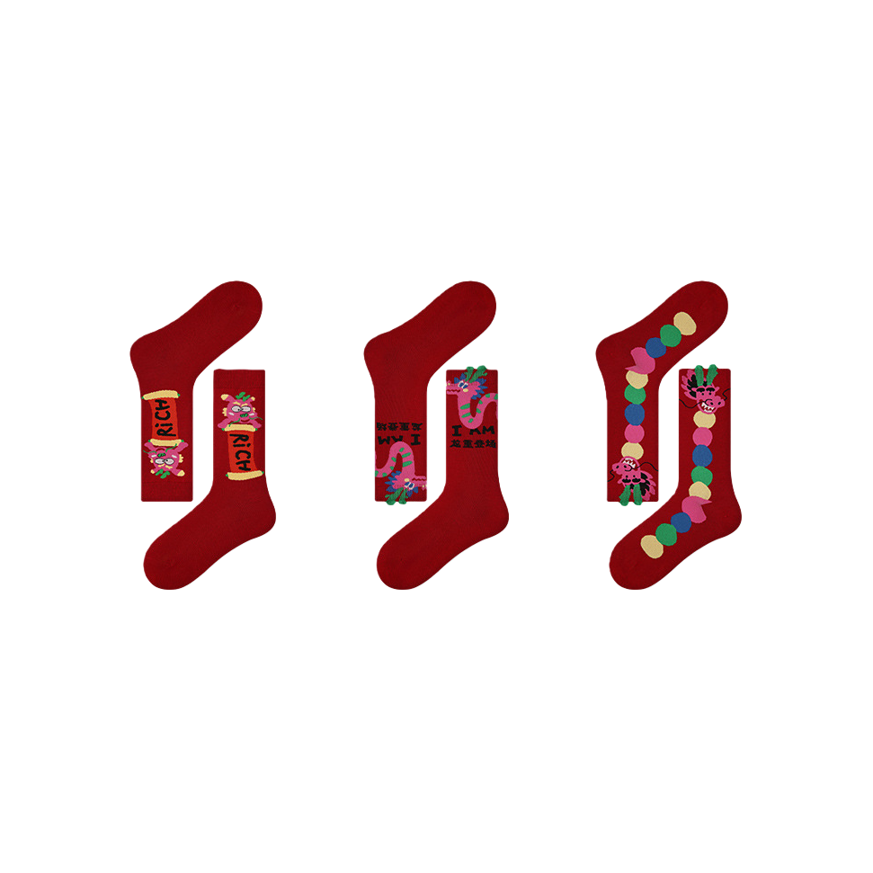 推荐商品：Renaissance/文艺复兴 喜庆舒适本命年中筒袜 R8530