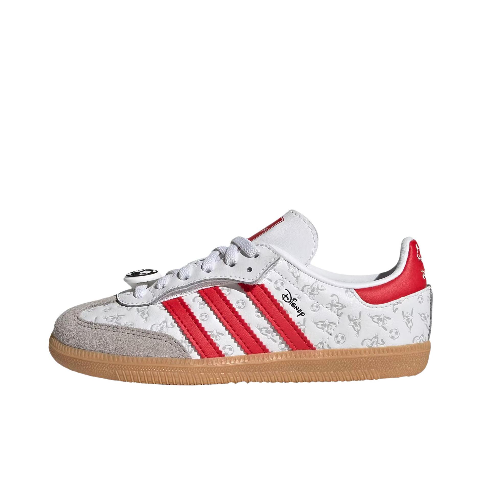 推荐商品：adidas Originals Samba OG T头鞋 板鞋 经典复古舒适百搭耐磨合成革圆头薄底贴合 Disney/迪士尼联名/大童/云白色/亮红色