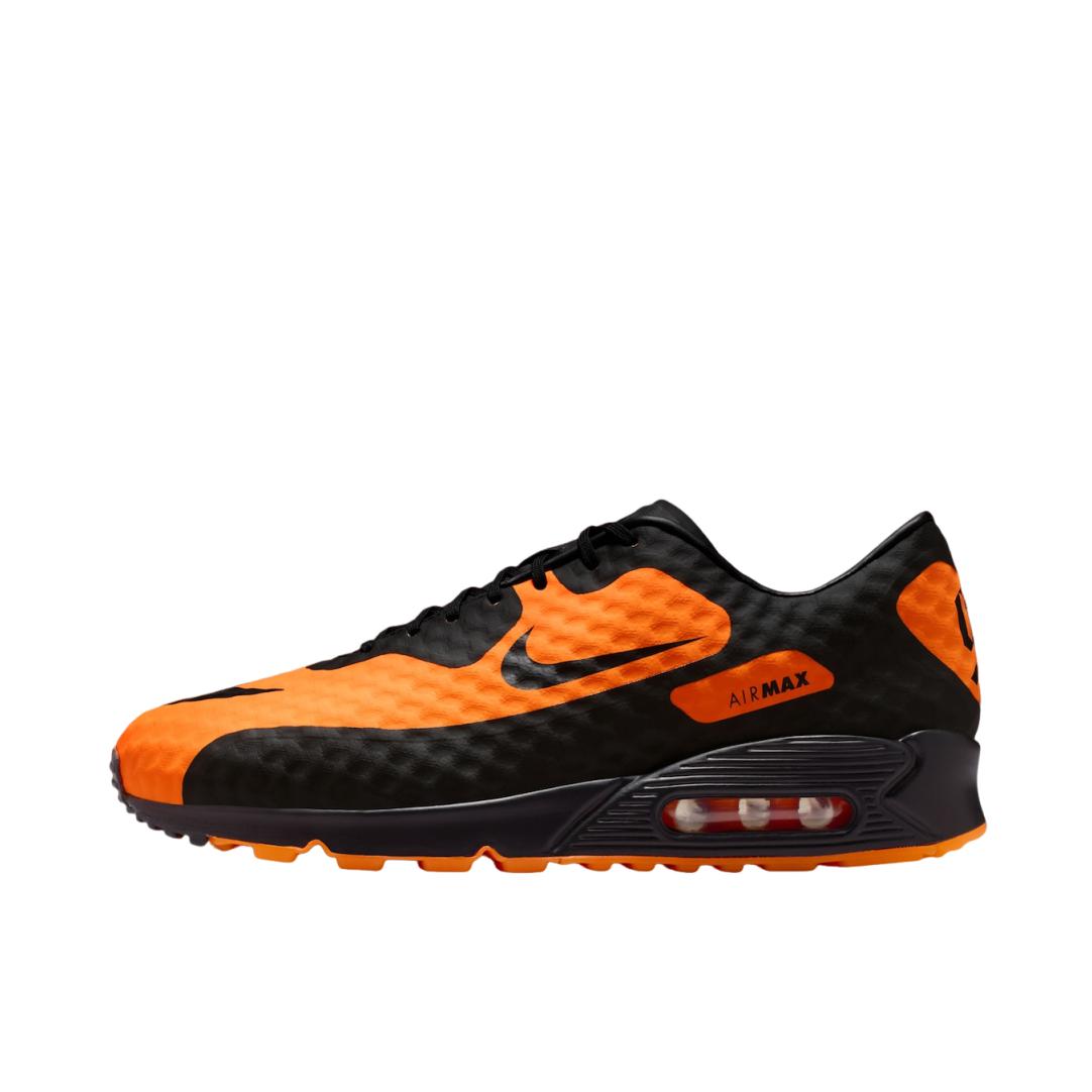 推荐商品：Nike Air Max 90 跑鞋 气垫合成革缓震透气复古增高圆头贴合拼接 明亮柑橘色/黑色