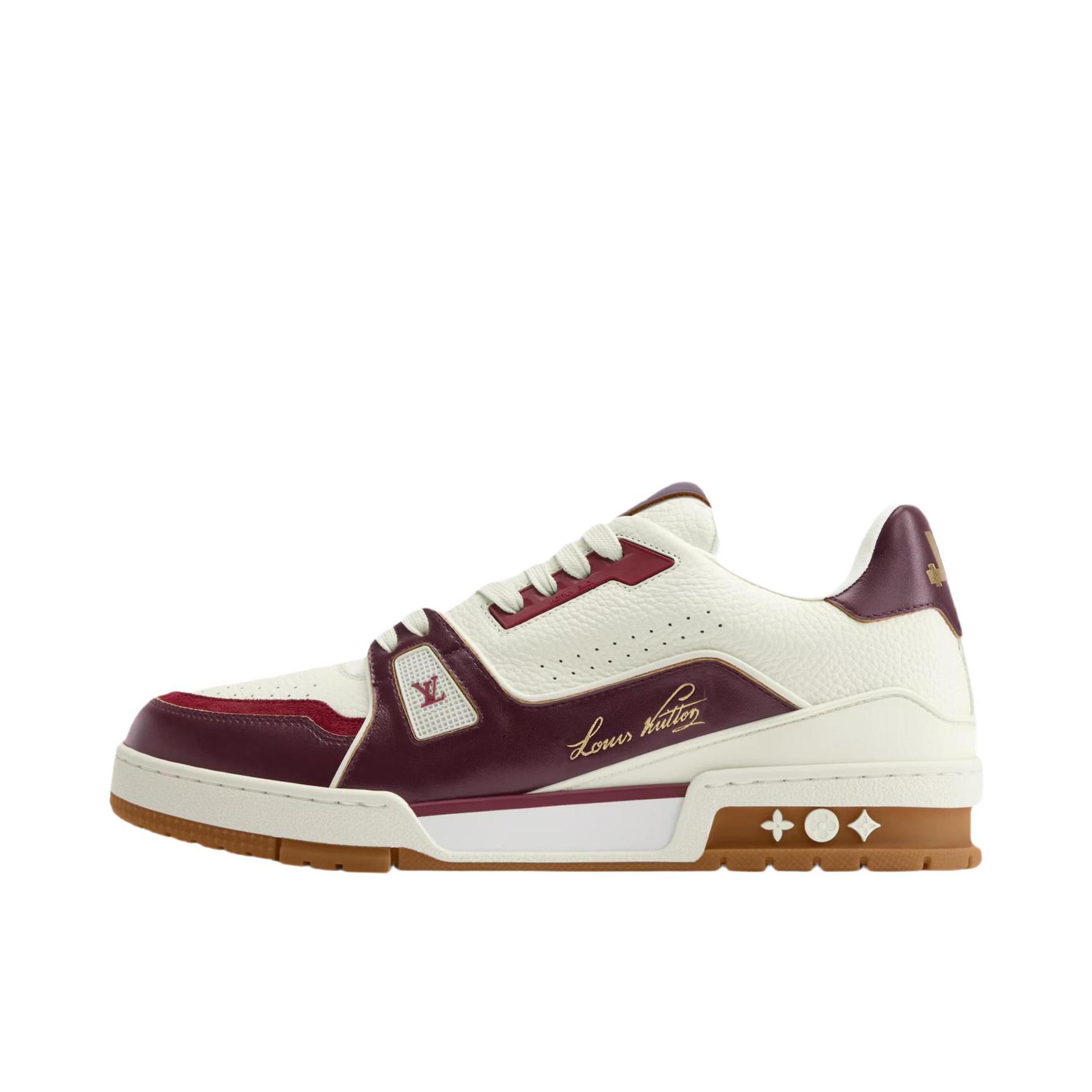 推荐商品：Louis Vuitton Trainer系列 时尚 牛皮 圆头 防滑 轻便 板鞋 深红色/奶白色