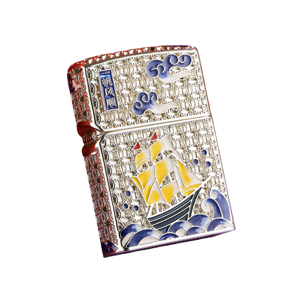 推荐商品：zobo 镂空一帆风顺花丝珐琅防风煤油打火机