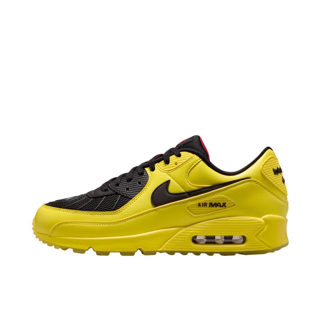 推荐商品：Nike Air Max 90 跑鞋 气垫合成革缓震透气复古增高圆头贴合拼接 基础黑/黄色