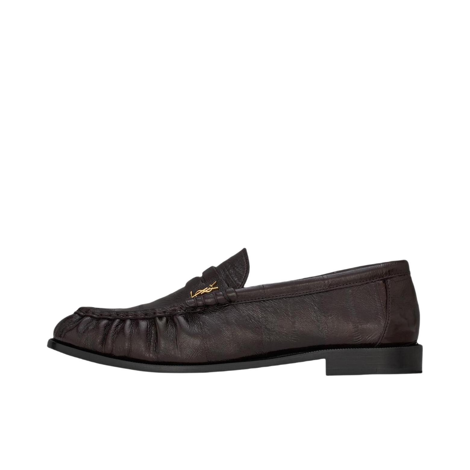 YSL/圣罗兰 LE LOAFER 单鞋 圆头套脚休闲皮革 棕色
