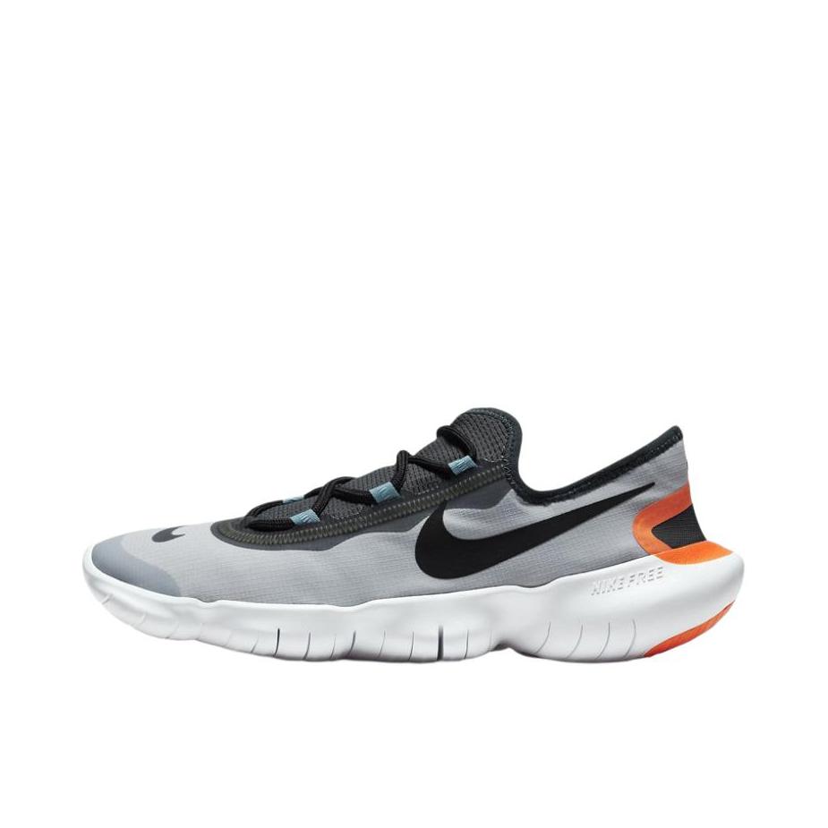 推荐商品：Nike Free RN 5.0 2020 跑鞋 缓震回弹轻便透气休闲舒适防滑耐磨织物运动赤足感训练 Grey Black Orange 灰橙黑