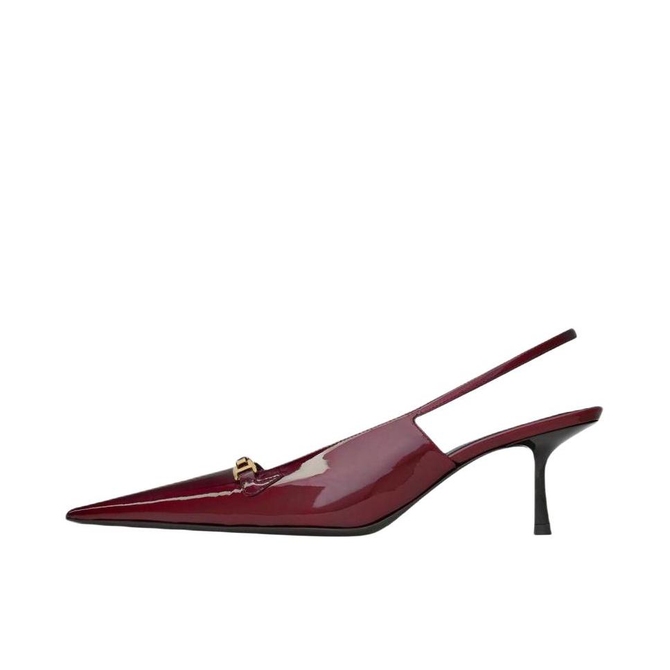 推荐商品：YSL/圣罗兰 CARINE 高跟鞋 漆皮尖头套脚露跟 酒红色